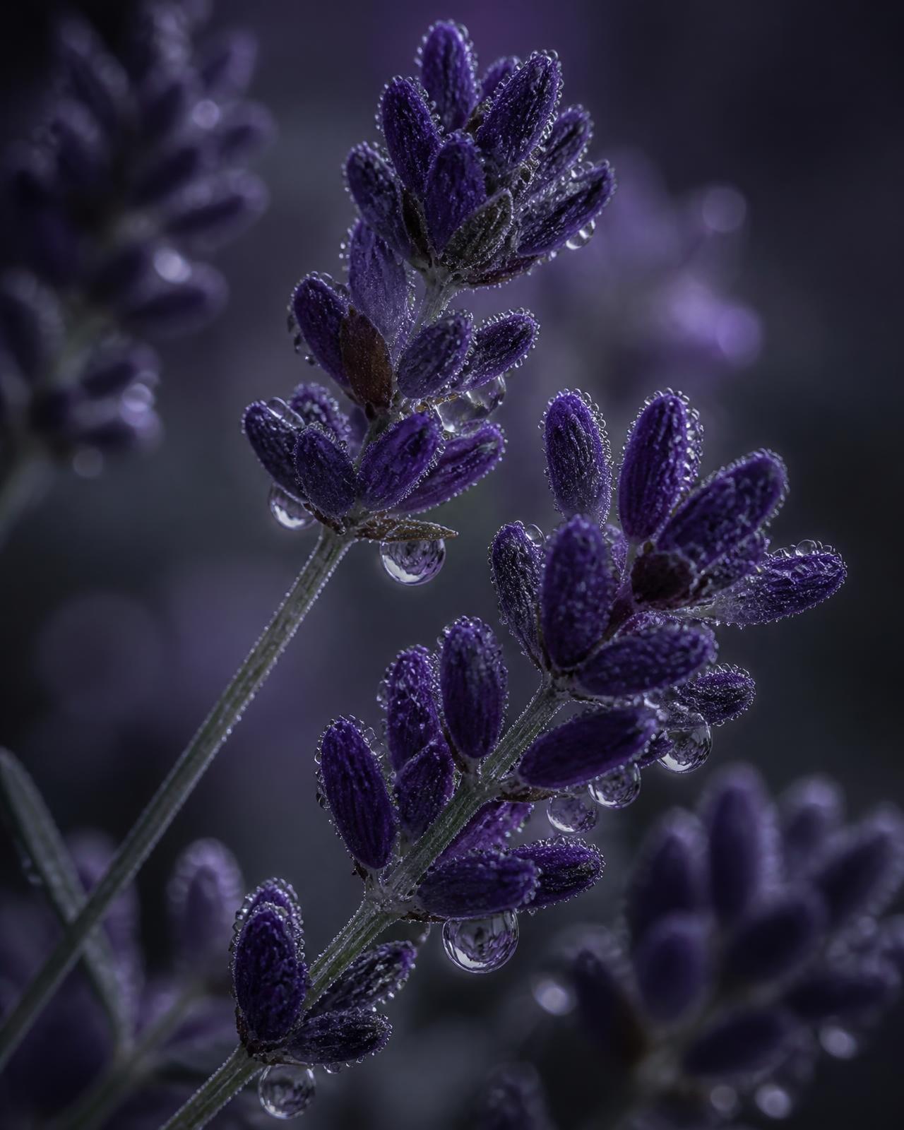 Lavender buds and stems in macro detail